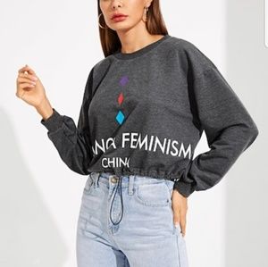 GRAY FEMINIST LOGO SWEATSHIRT